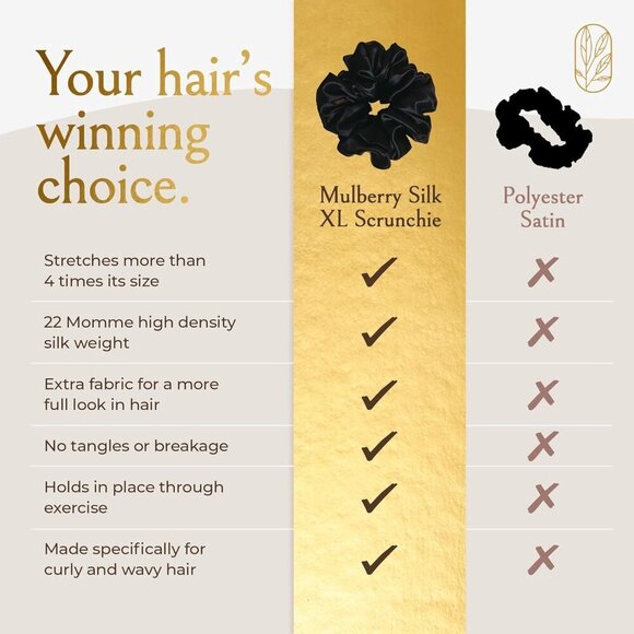 Silk Scrunchies Mulberry Large Hair Ties for Curly Thick and Thin Hair Black